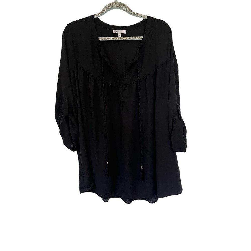 DR2 Roll Tab Long Sleeve Blouse Black Size 2X - Picture 1 of 5